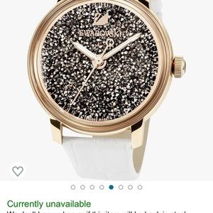 Swarovski Crystal Watch women Historical 38mm Swan Black Face & white  Leather